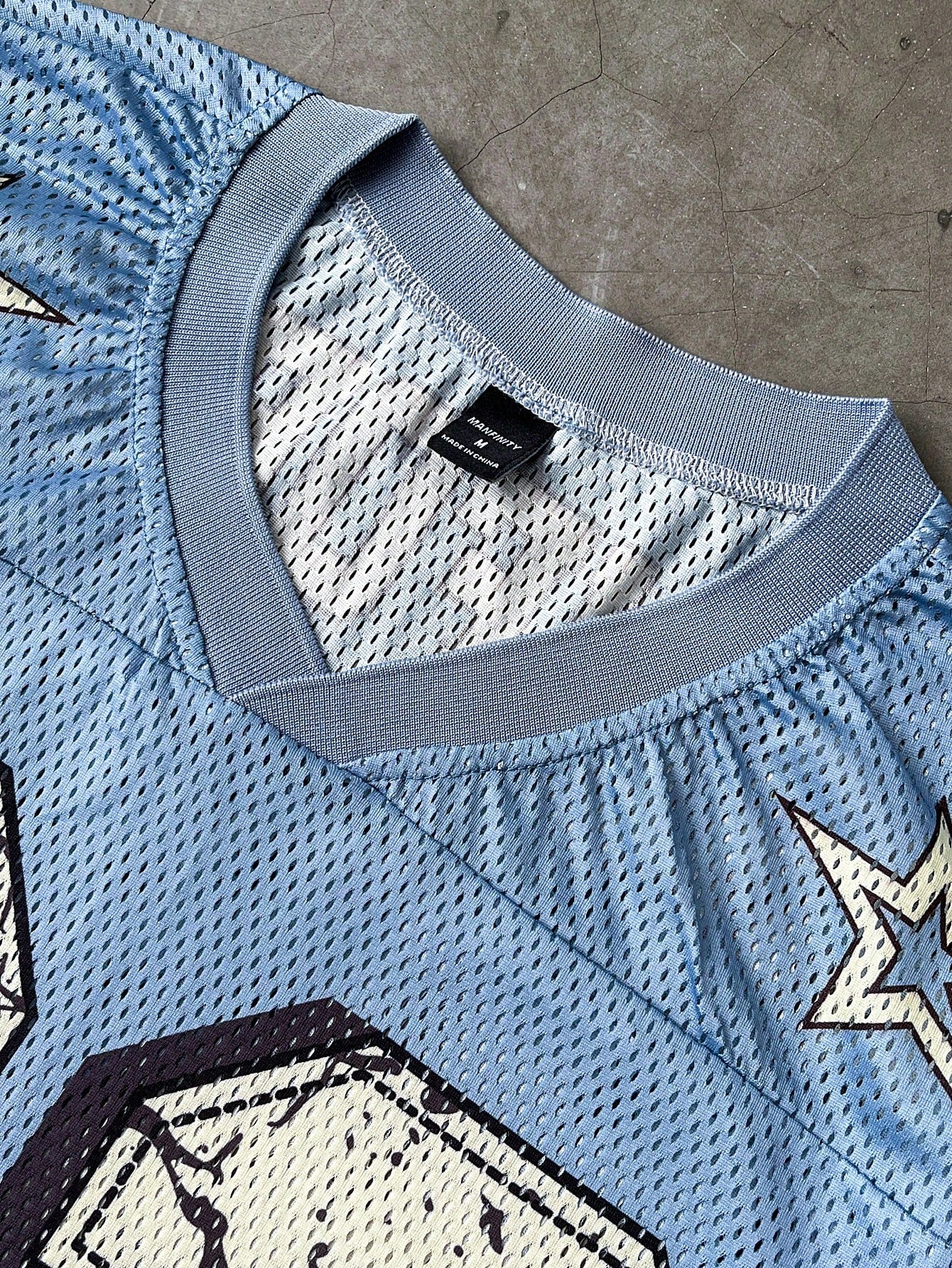 Blue Notched V-Neck Sports Large Number English Print Jersey