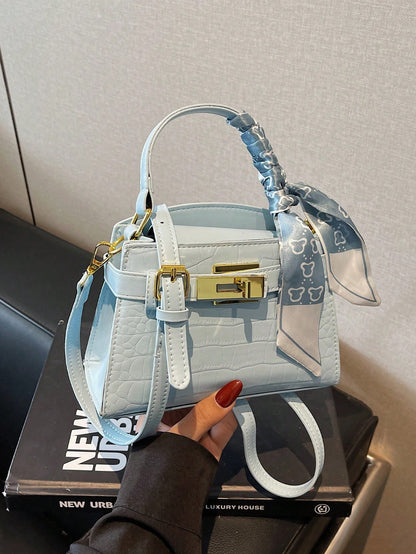 Classic Bright Red Handbag with Hardware Lock Decor