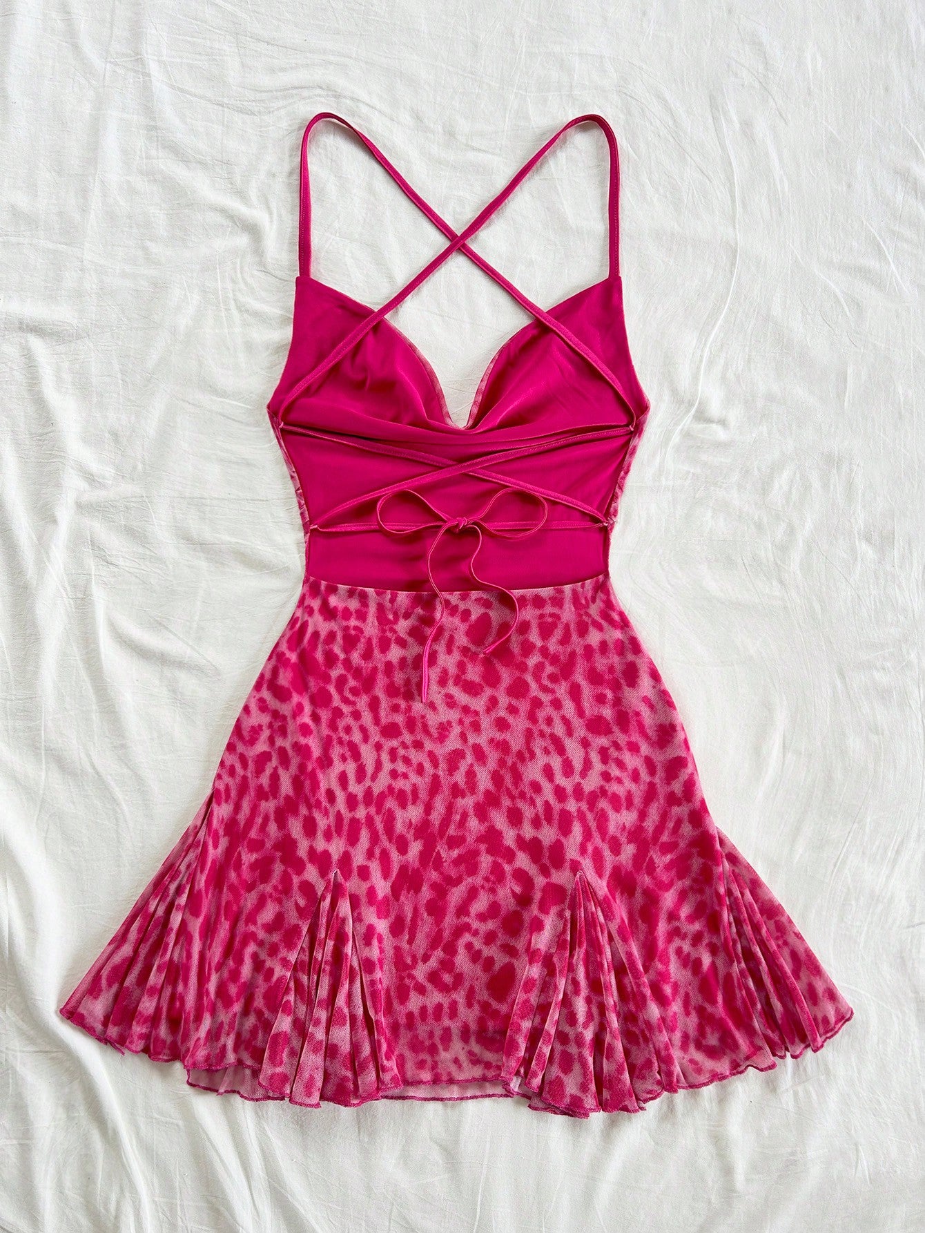Women's Hot Pink Spaghetti Strap Mini Dress
