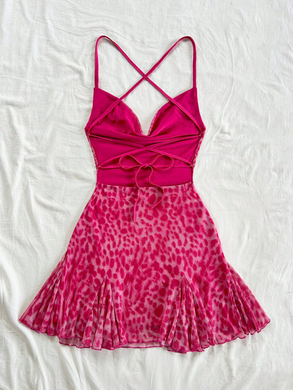 Women's Hot Pink Spaghetti Strap Mini Dress