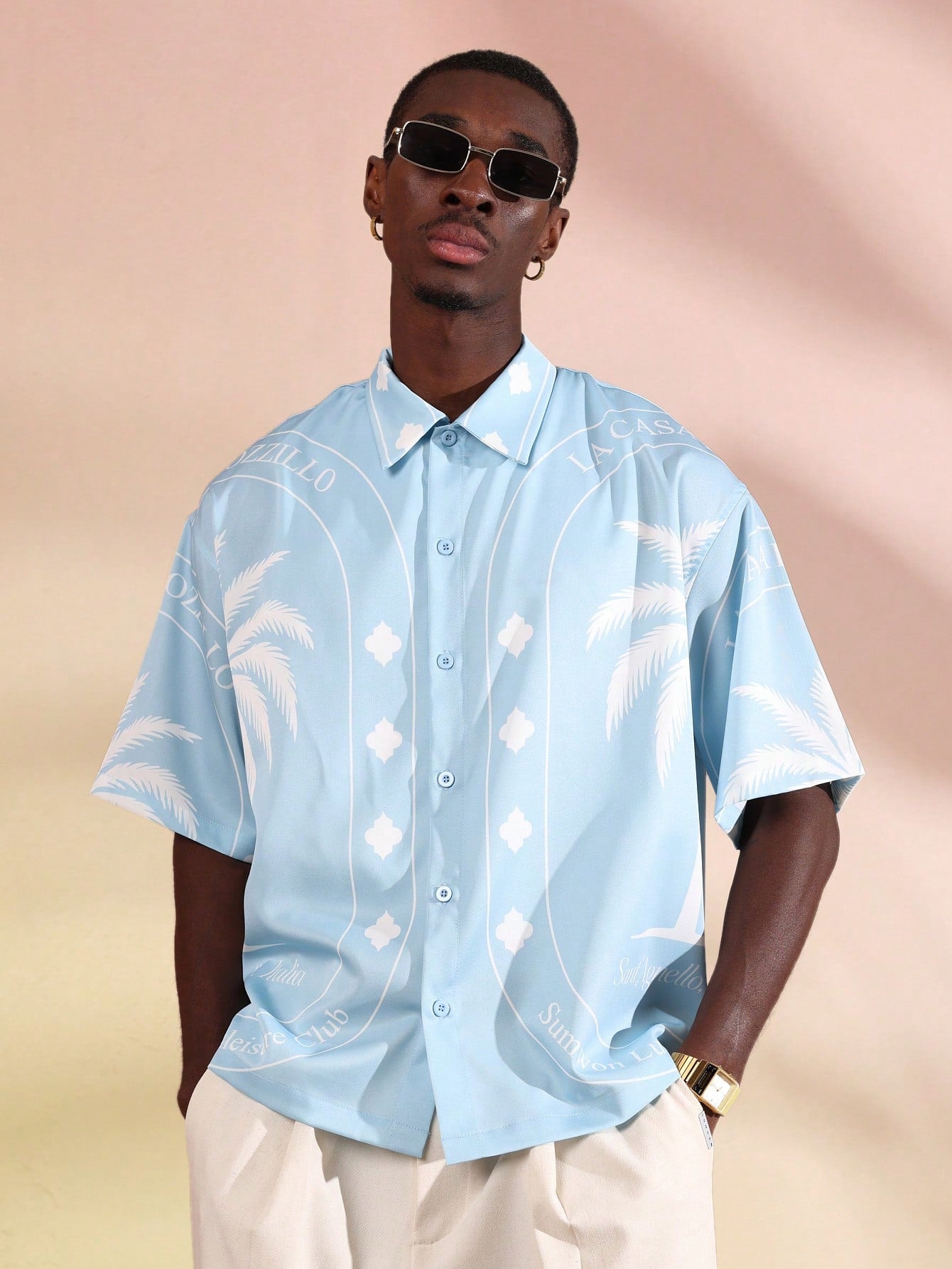 La Casa Palm Print Button Down Resort Shirt