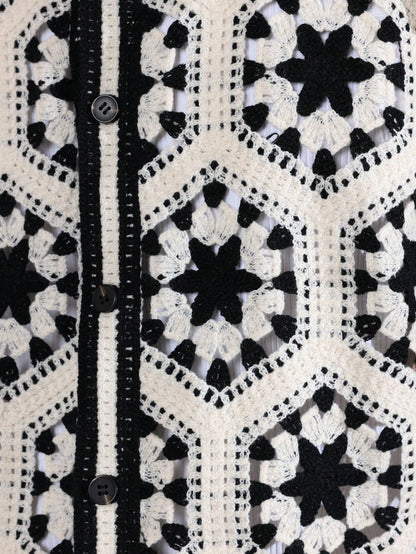 Luxury Short Sleeve Crochet Zip Front Knit Jacket