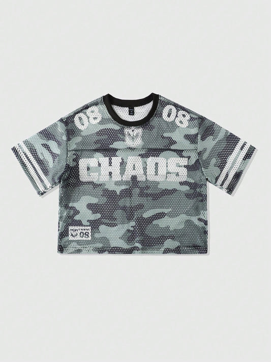 Army Green Camo Mesh Round Neck Short Sleeve Jersey