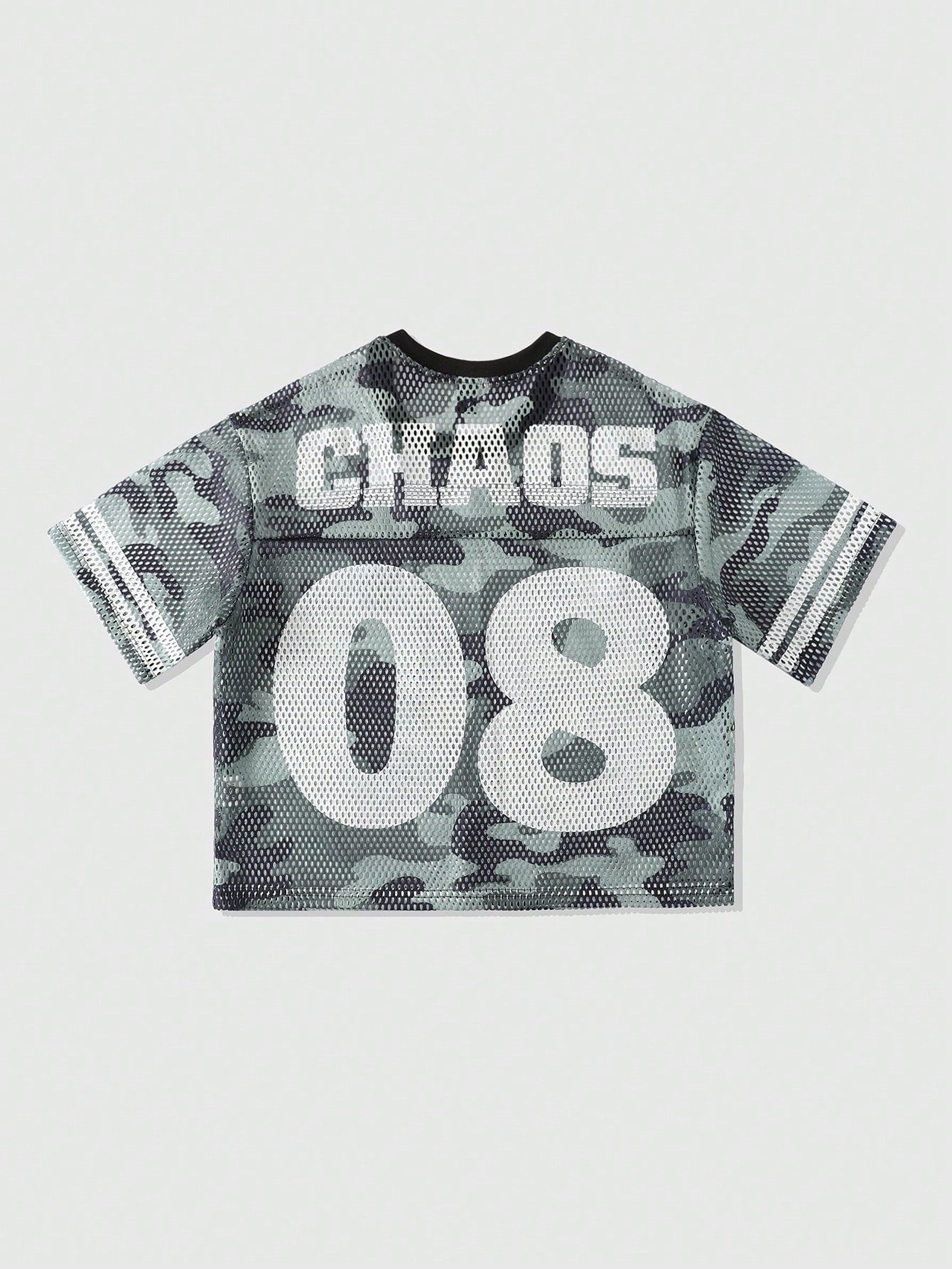 Army Green Camo Mesh Round Neck Short Sleeve Jersey