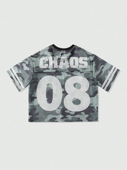 Army Green Camo Mesh Round Neck Short Sleeve Jersey