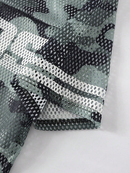 Army Green Camo Mesh Round Neck Short Sleeve Jersey