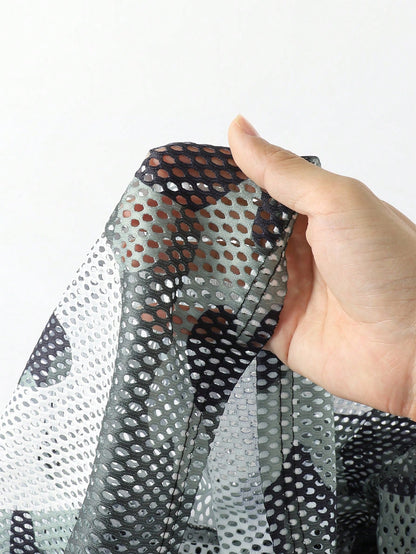 Army Green Camo Mesh Round Neck Short Sleeve Jersey