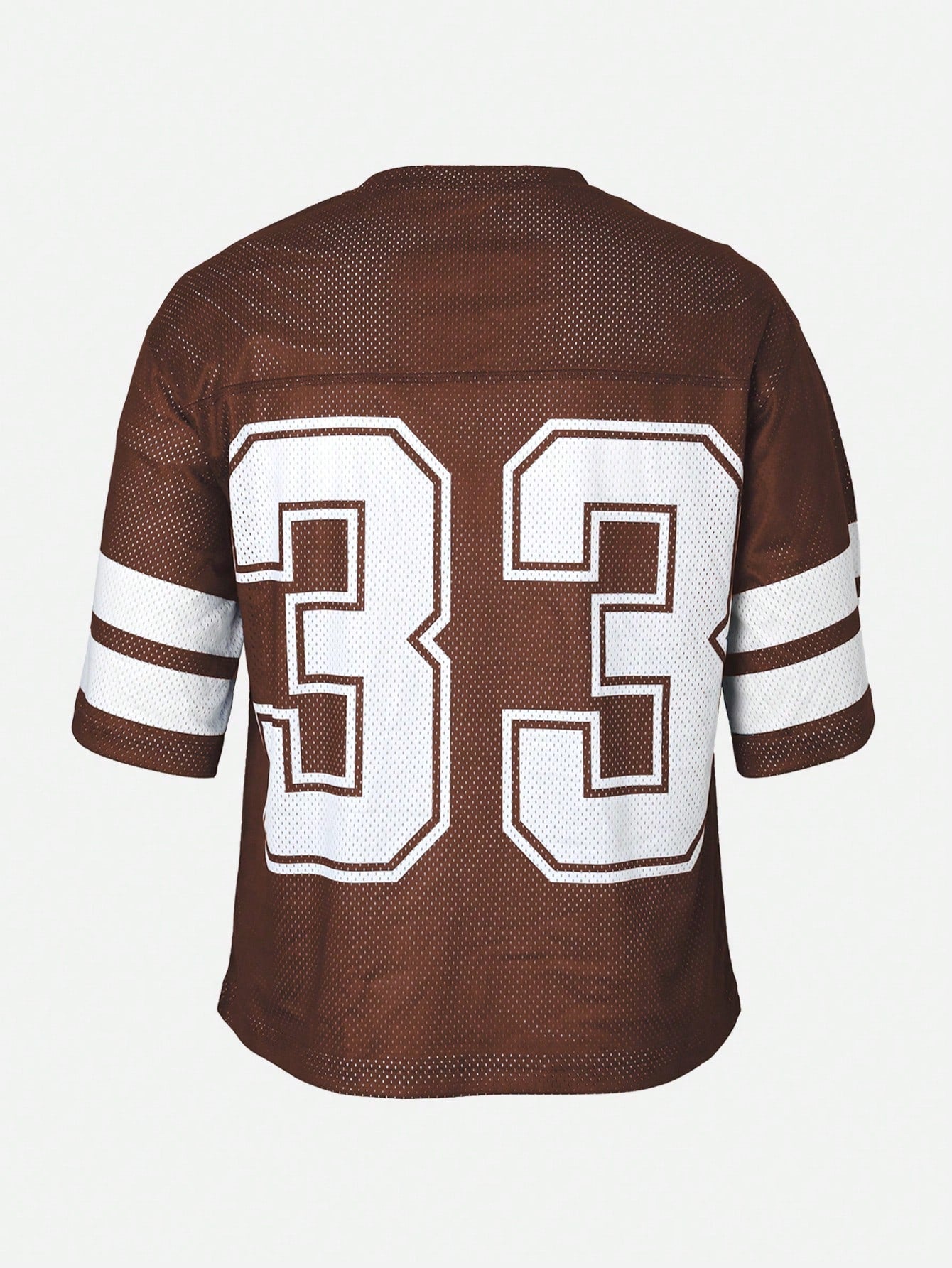 Brown Striped & Numeric Print Round Neck Jersey