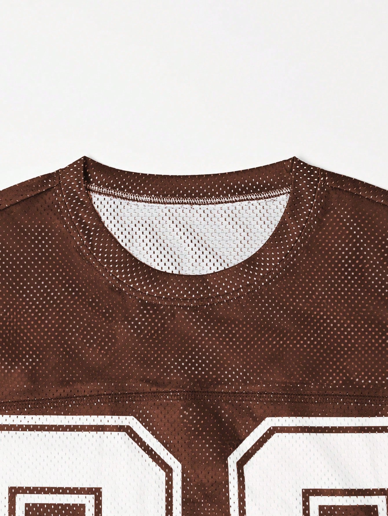 Brown Striped & Numeric Print Round Neck Jersey