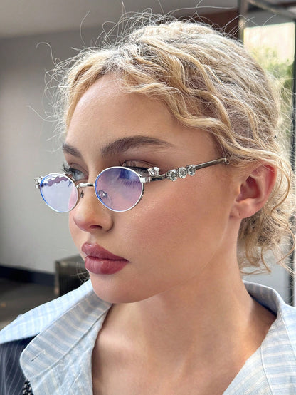Women’s Metallic Oval Rhinestone Y2K Fashion Glasses