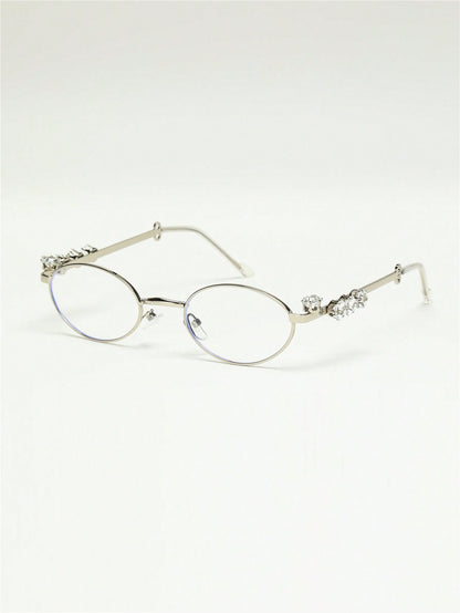 Women’s Metallic Oval Rhinestone Y2K Fashion Glasses