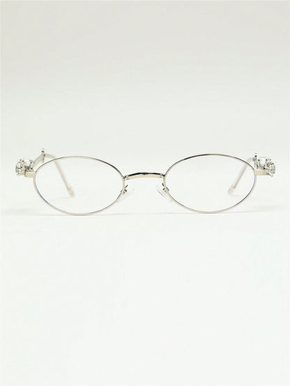 Women’s Metallic Oval Rhinestone Y2K Fashion Glasses