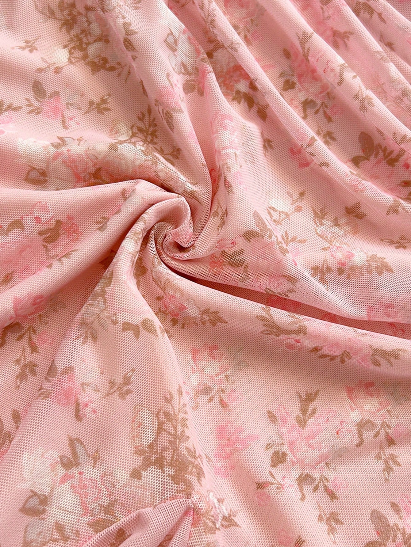 Pink Floral Mesh Ruched Mini Dress Sexy Backless Cami