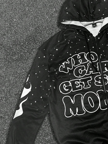 Men's Y2K Flame Star Print Zip-Up Graphic Hoodie