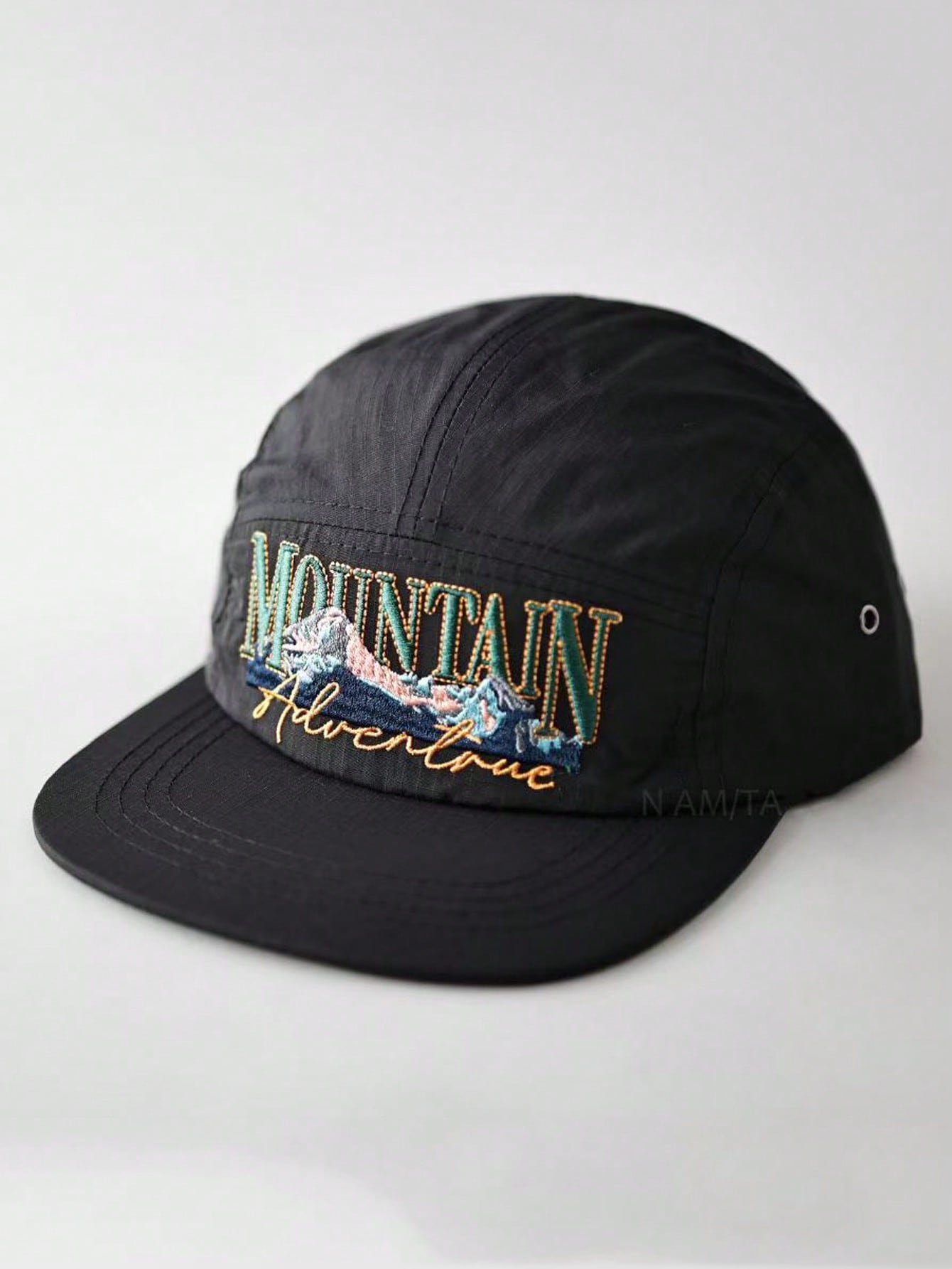 Japanese Style 5-Panel Letter Embroidered Flat Brim Cap
