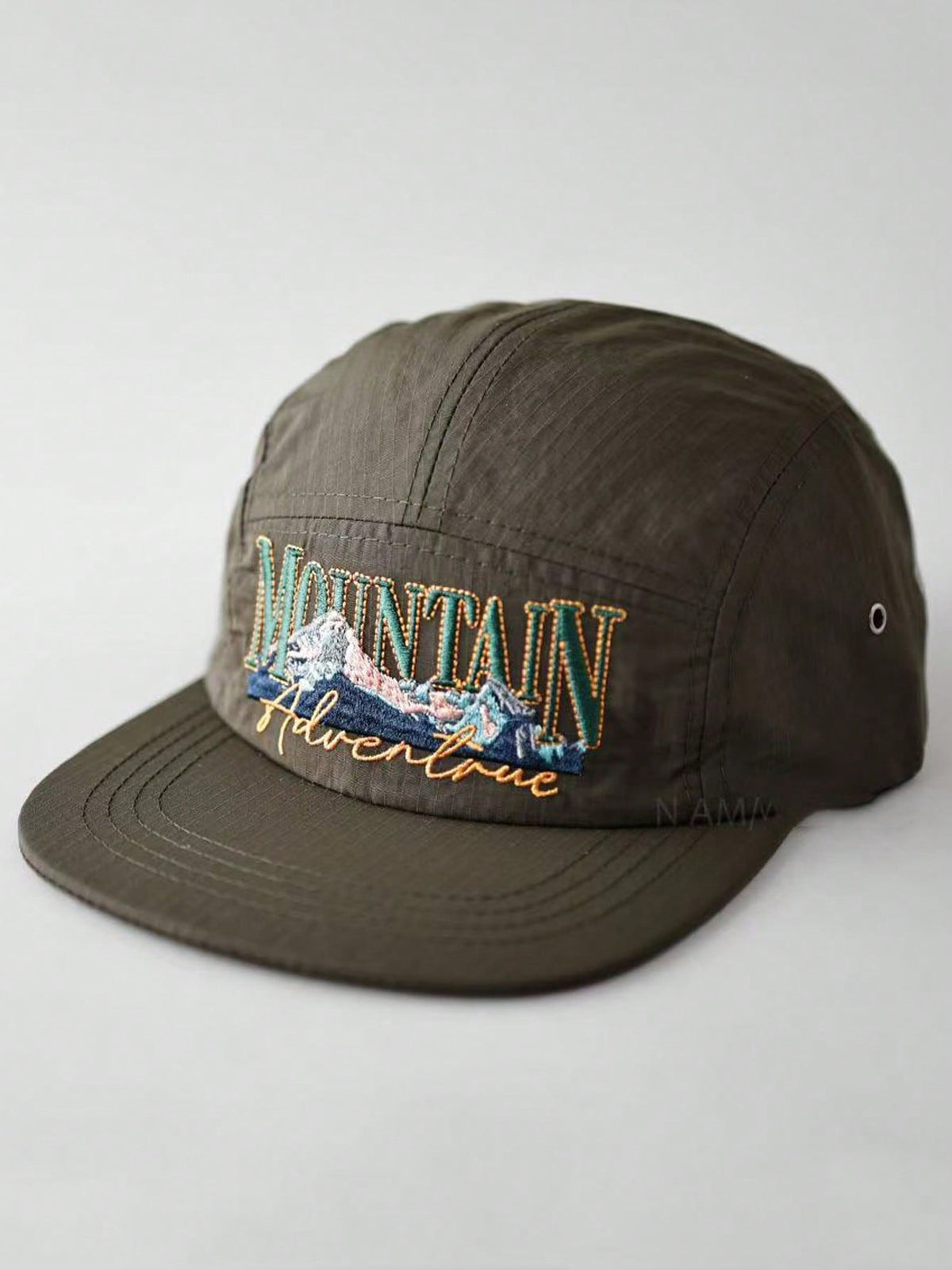 Japanese Style 5-Panel Letter Embroidered Flat Brim Cap