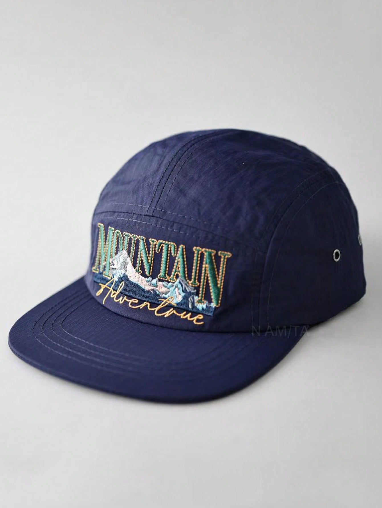 Japanese Style 5-Panel Letter Embroidered Flat Brim Cap