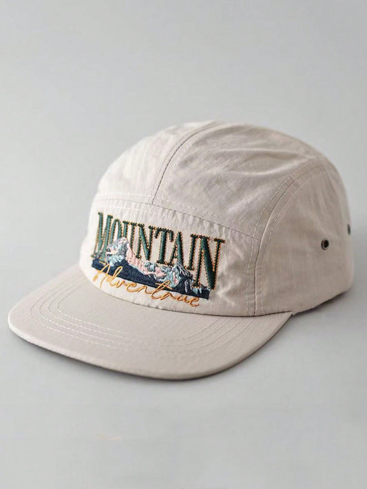 Japanese Style 5-Panel Letter Embroidered Flat Brim Cap