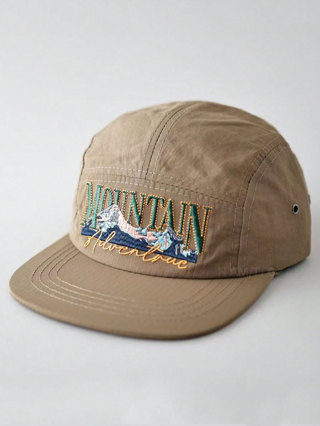 Japanese Style 5-Panel Letter Embroidered Flat Brim Cap