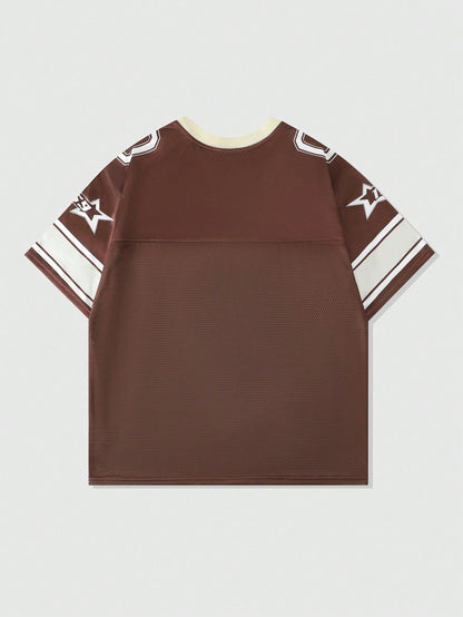 Unisex Brown Sports Jersey Loose Fit Short Sleeve Jersey