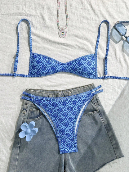 Floral Spaghetti Strap Two-Piece Sexy Bikini Set