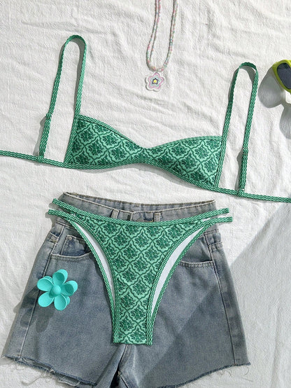Floral Spaghetti Strap Two-Piece Sexy Bikini Set