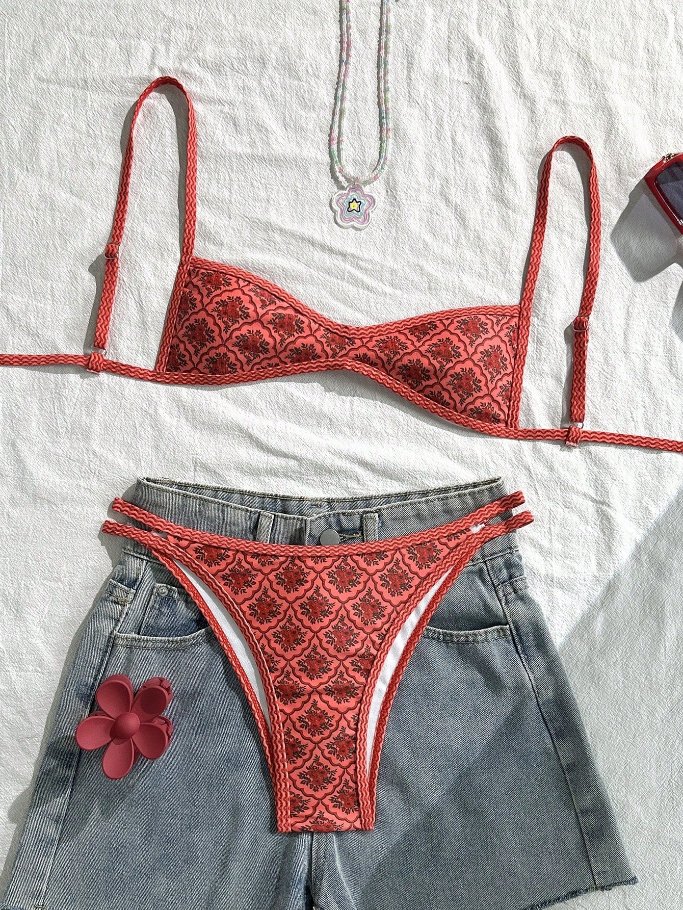 Floral Spaghetti Strap Two-Piece Sexy Bikini Set