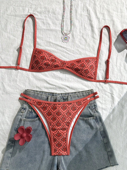 Floral Spaghetti Strap Two-Piece Sexy Bikini Set