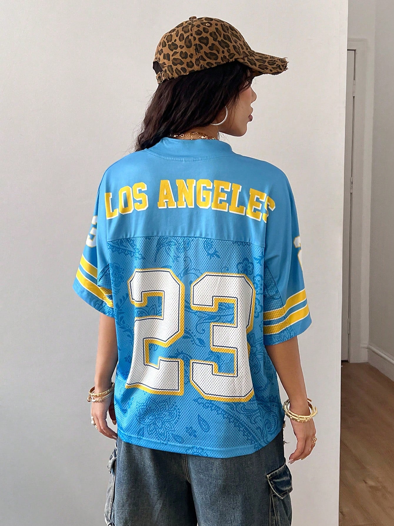 Oversized Blue and White Striped V-Neck Jersey