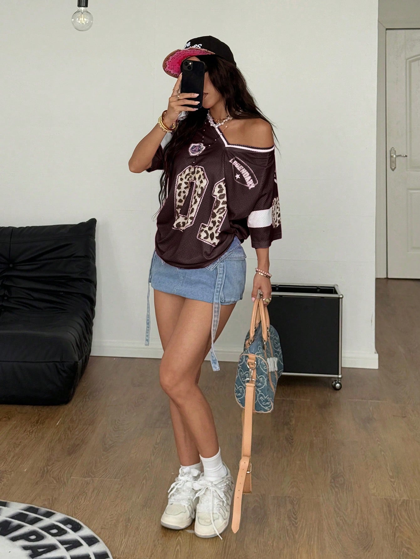 Y2K Brown Leopard & Number Graphic Football Jersey