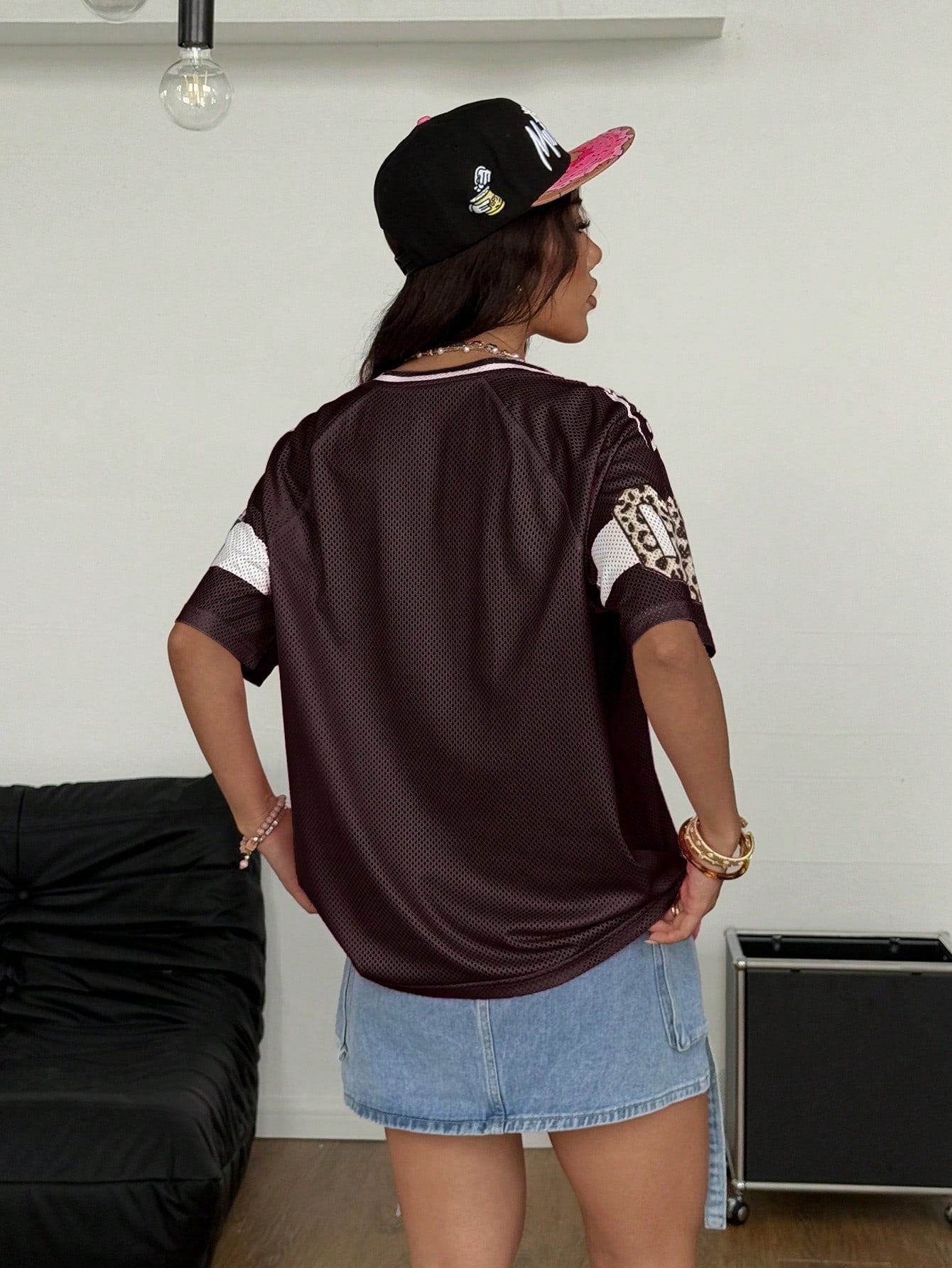 Y2K Brown Leopard & Number Graphic Football Jersey