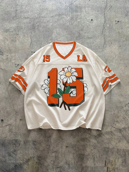 Orange Graphic Print V-Neck Jersey