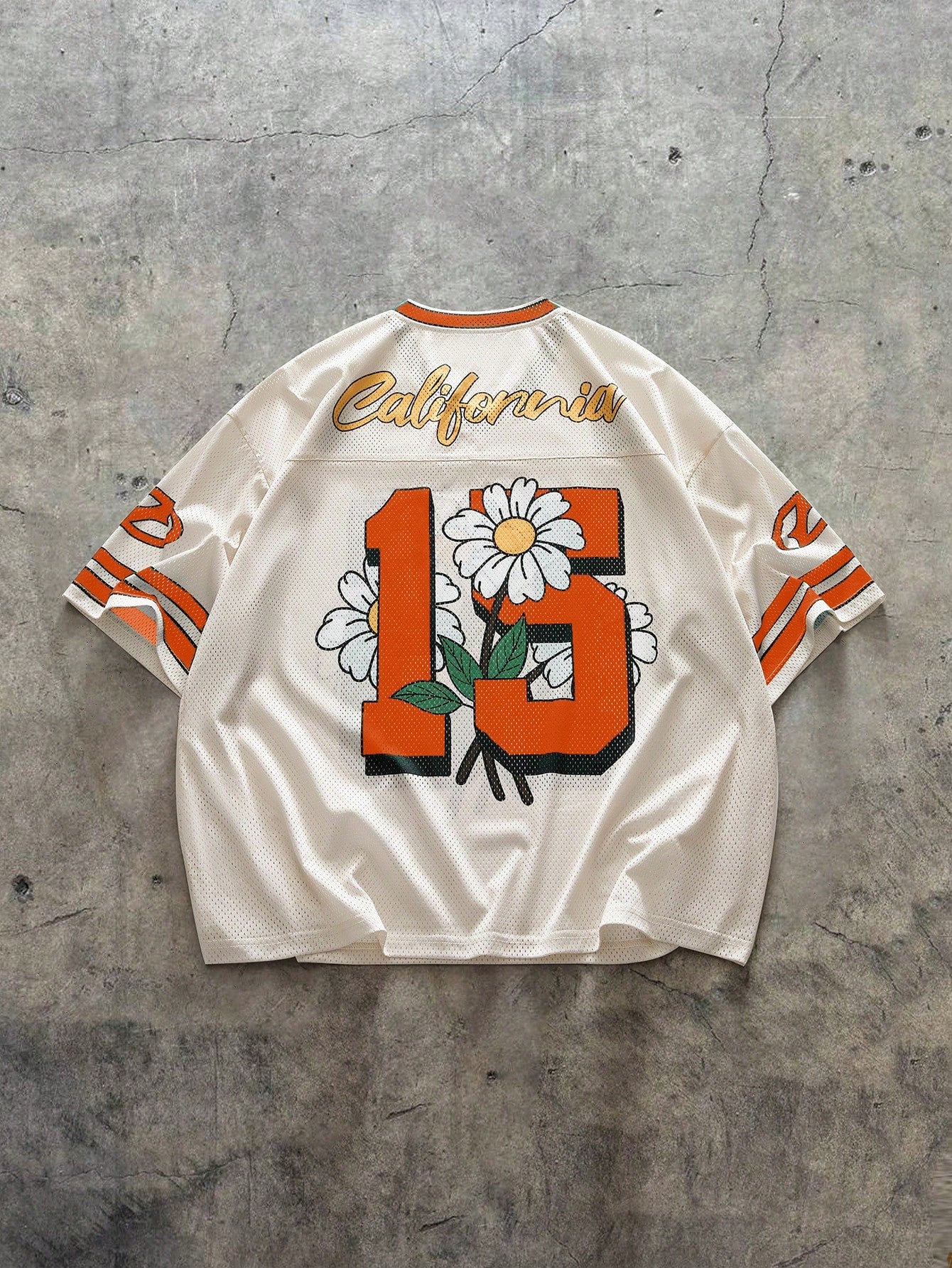 Orange Graphic Print V-Neck Jersey