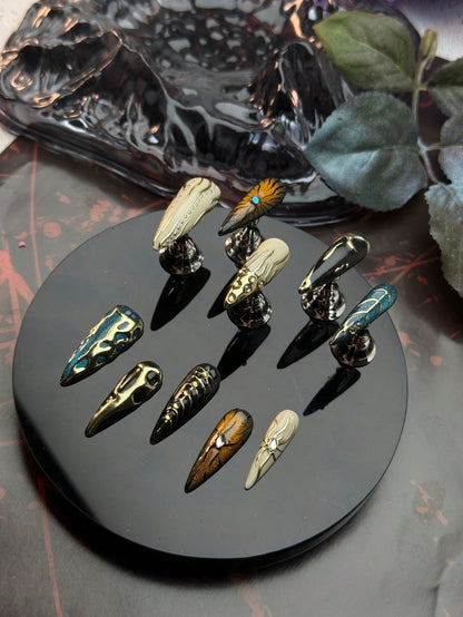 Y2K Gold 3D Chrome Brown Cat Eye Press-On Nails