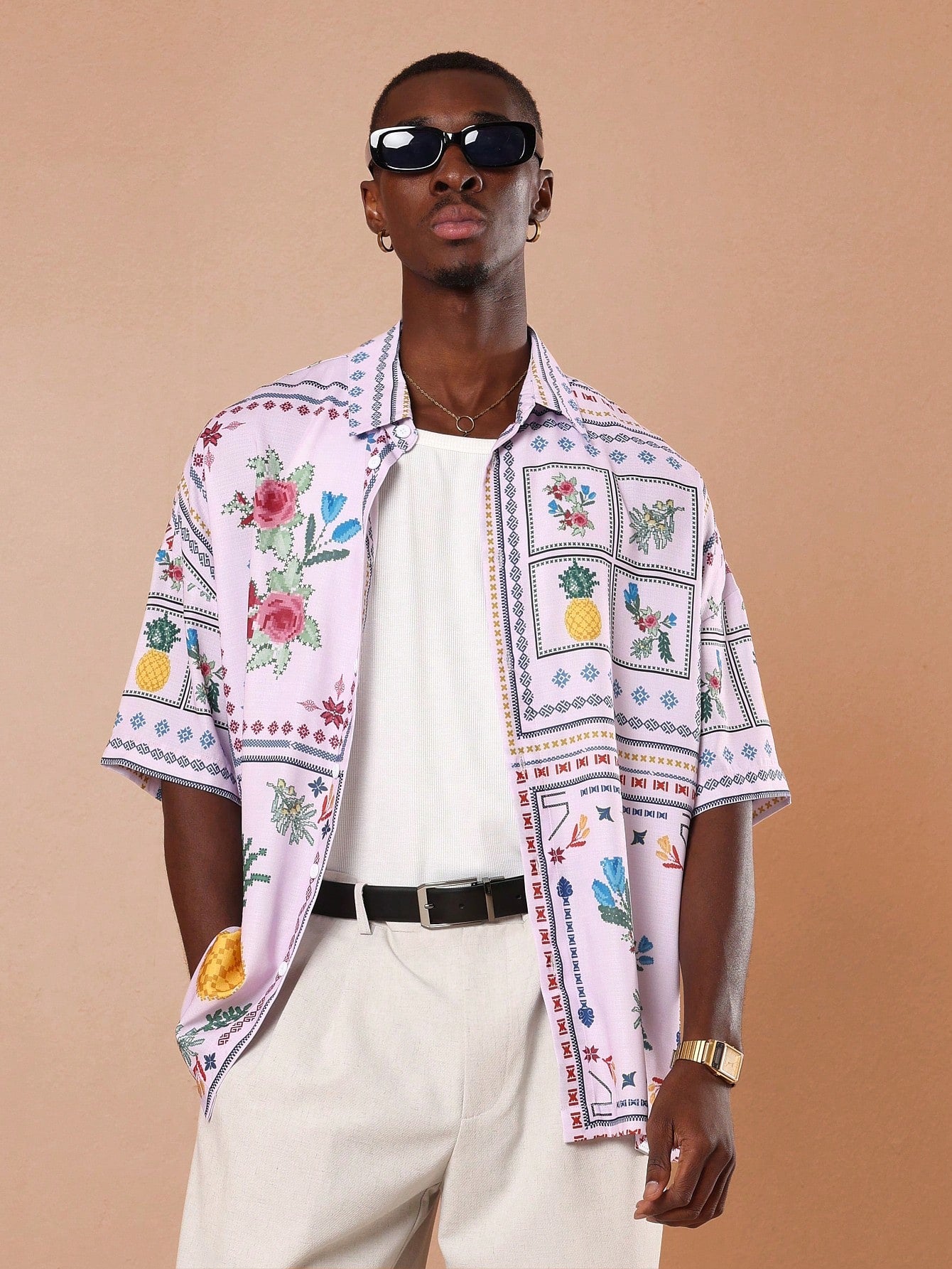 Retro Pineapple Cross-Stitch Resort Shirt