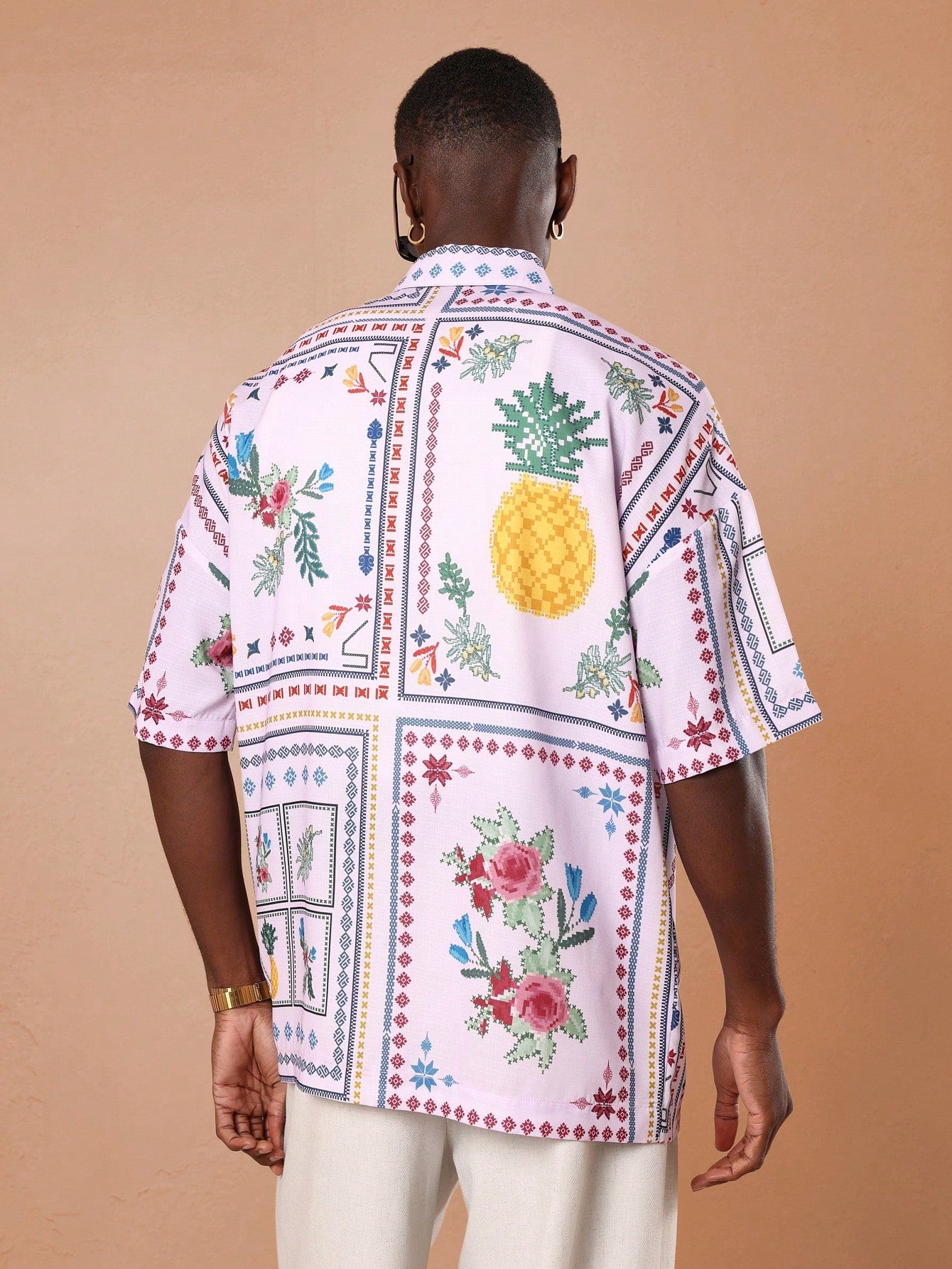 Retro Pineapple Cross-Stitch Resort Shirt