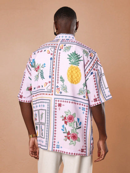 Retro Pineapple Cross-Stitch Resort Shirt