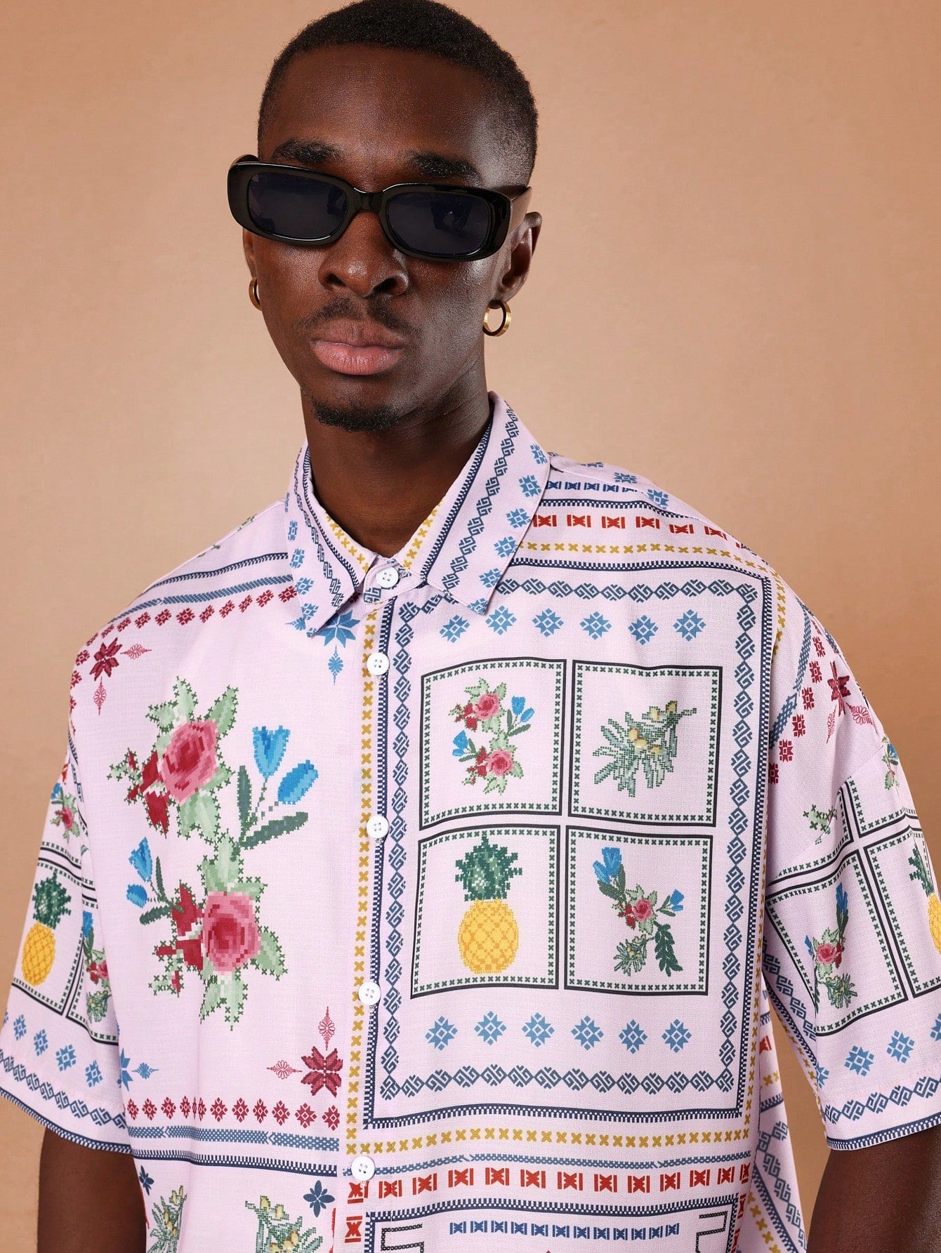 Retro Pineapple Cross-Stitch Resort Shirt