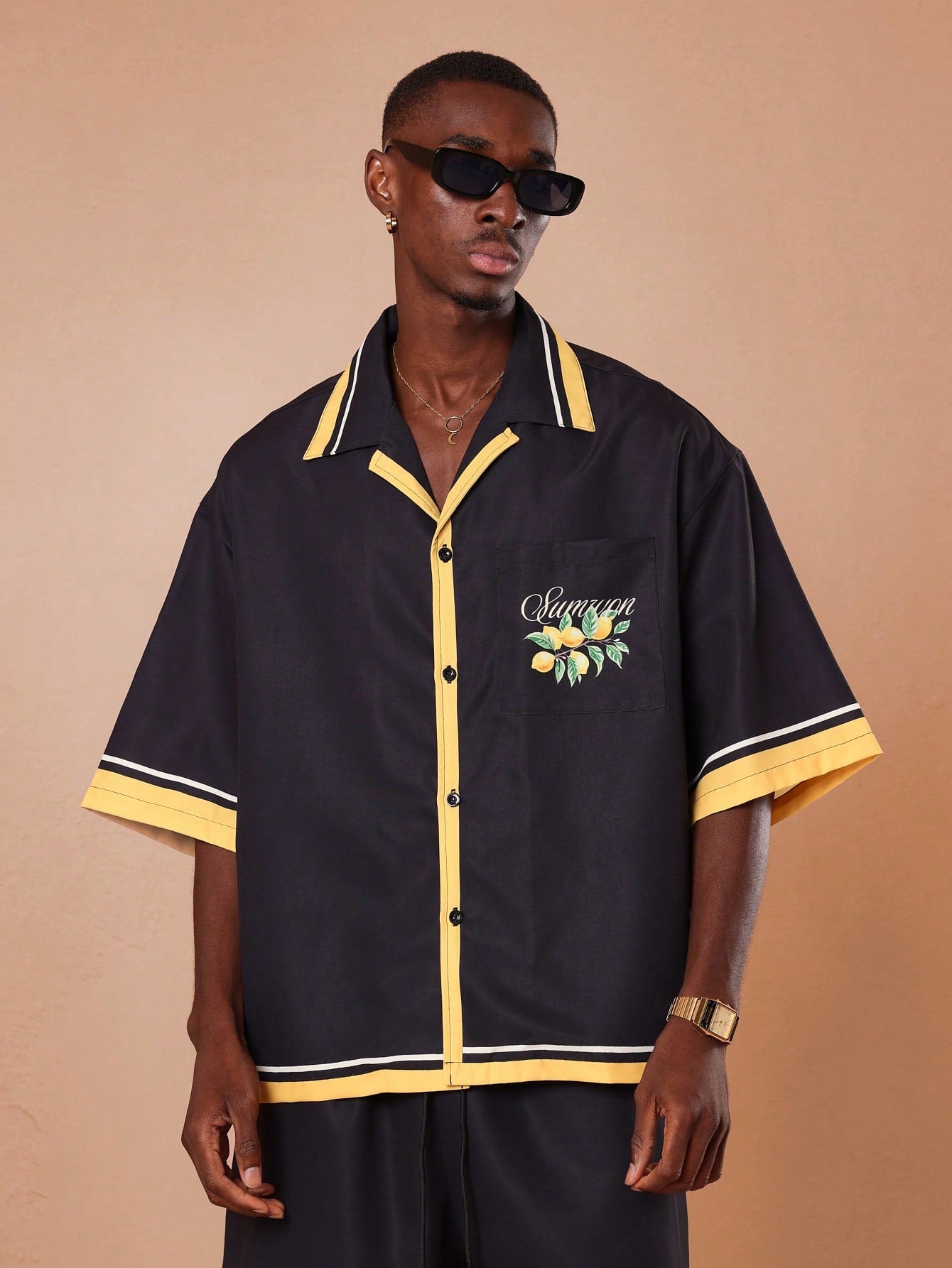 Sorrento Lemon Print Bowling Resort Shirt
