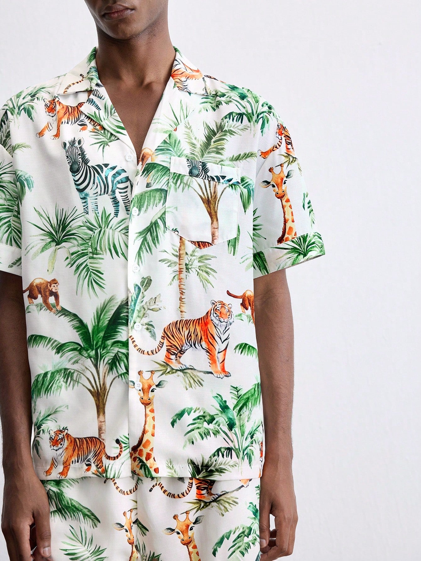 Men’s Hawaiian Palm Tree Print Shirt and Shorts Set