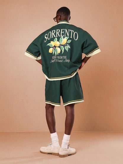 Italian Sorrento Lemon Print Short Sleeve Bowling Shirt