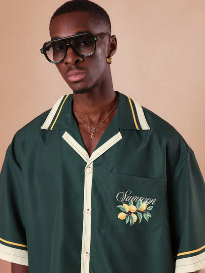 Italian Sorrento Lemon Print Short Sleeve Bowling Shirt