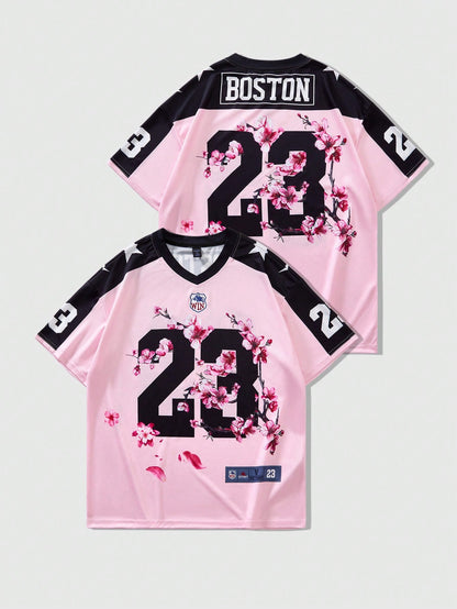 Prep Preppy Slogan Number Graphic Short Sleeve Jersey