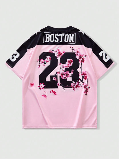 Prep Preppy Slogan Number Graphic Short Sleeve Jersey