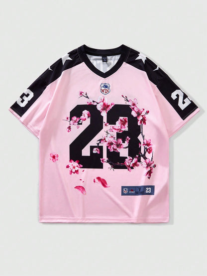 Prep Preppy Slogan Number Graphic Short Sleeve Jersey