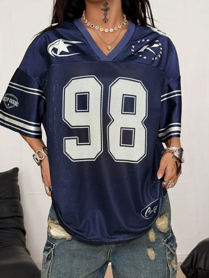 Women's Vintage Breathable Mesh Oversized V-Neck Jersey