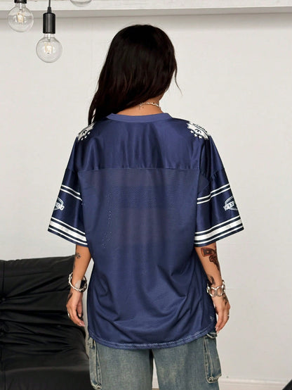 Women's Vintage Breathable Mesh Oversized V-Neck Jersey