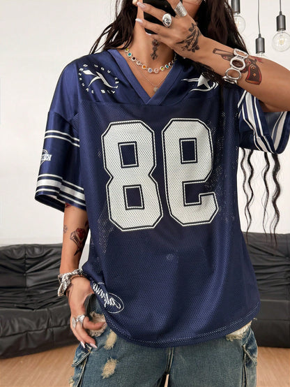 Women's Vintage Breathable Mesh Oversized V-Neck Jersey