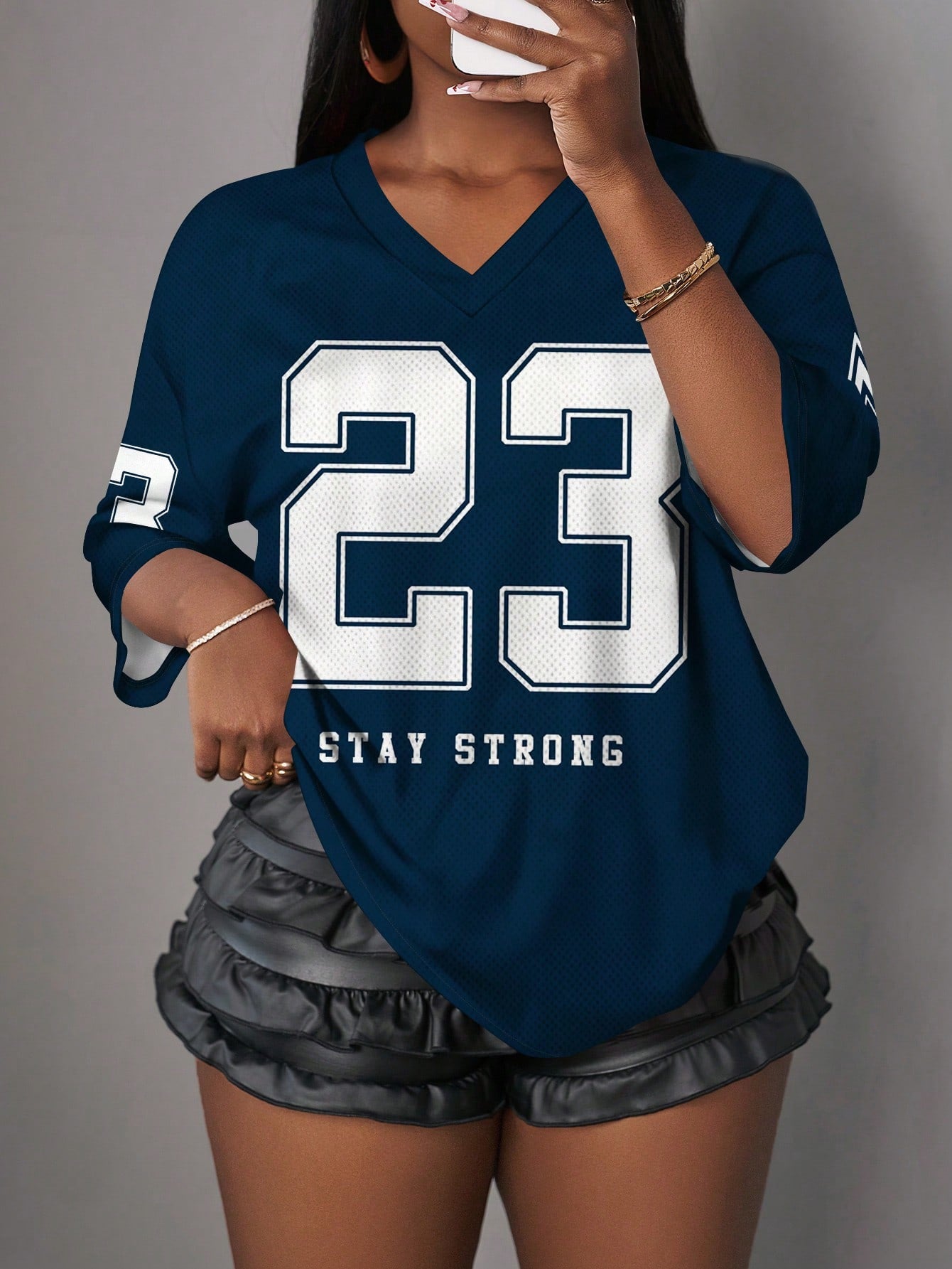 Slaydiva Women's Oversized V-Neck Semi-Sheer Jersey