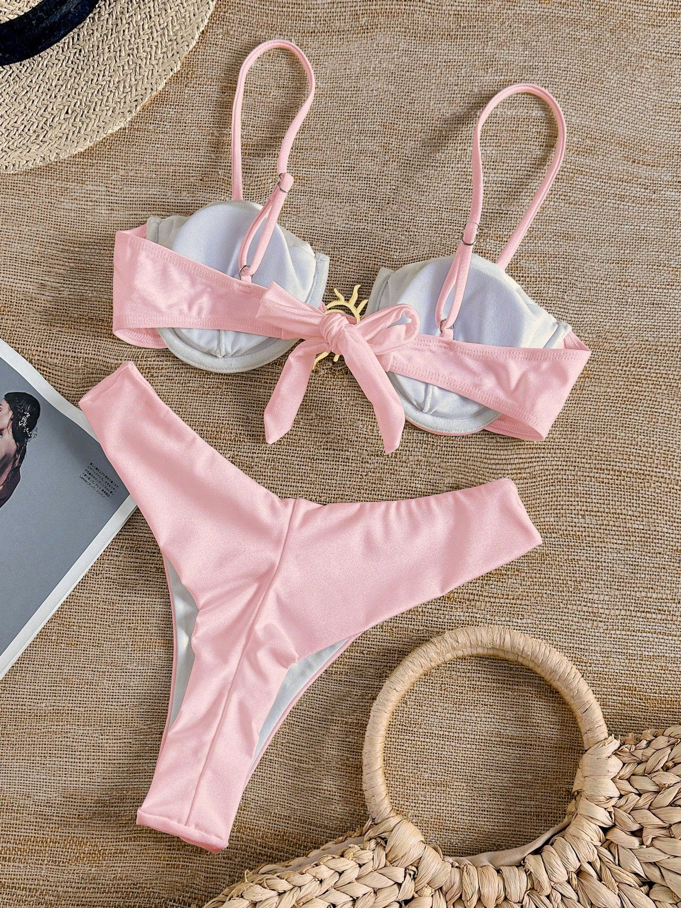 Metallic Jewelry Solid Color Bikini Swimsuit Set